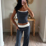 Striped Tank with Fold Over Pant Set