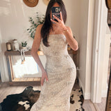 Champagne Sequin Bow Tube Midi Dress