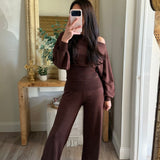 Brown Clarissa Boat Neck Top