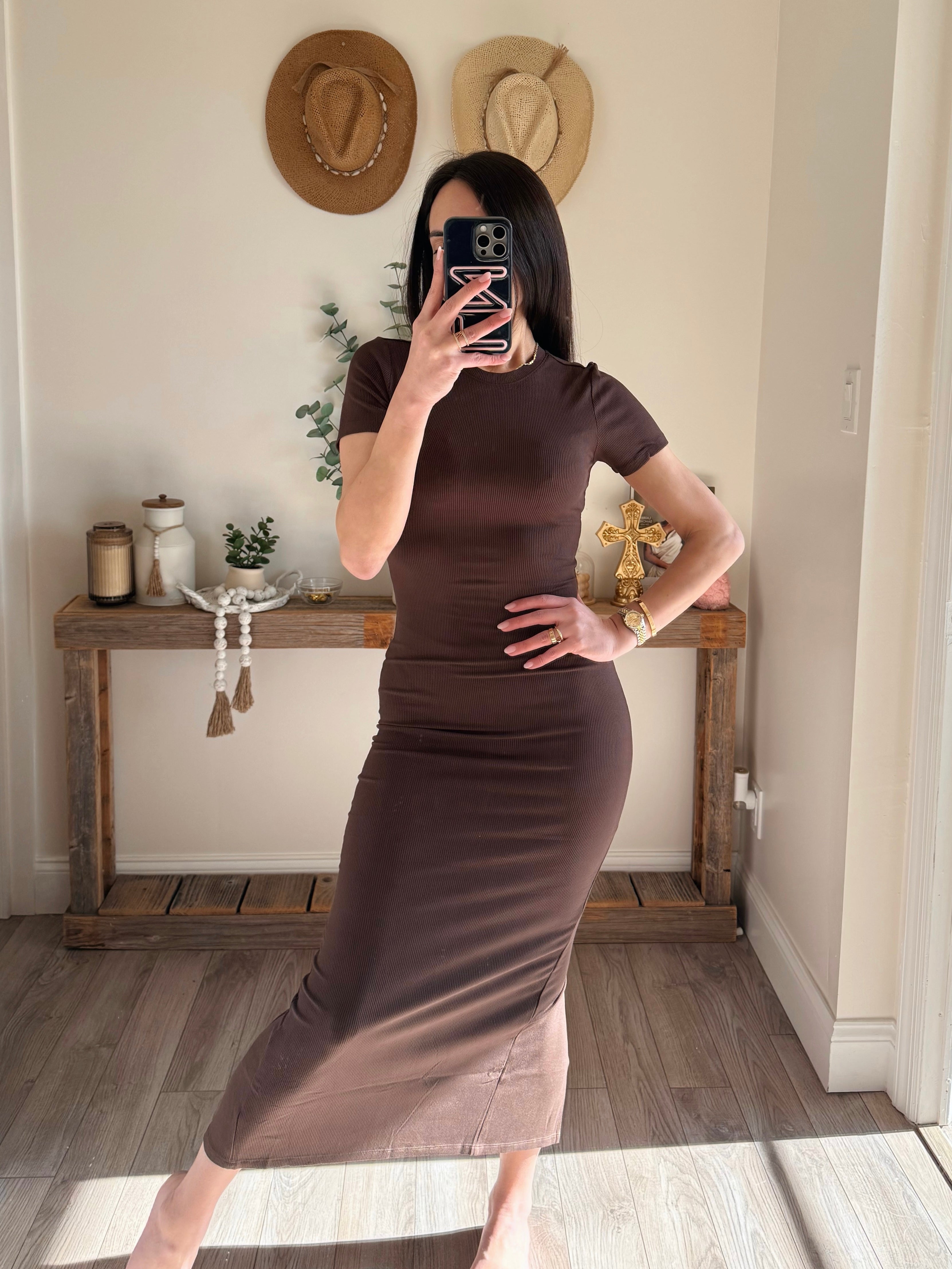 ribbed t shirt dress midi Taylor T-Shirt Midi Dress | Dusty Navy Ribbed Knit