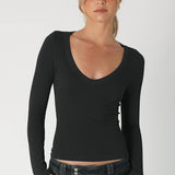 NIKIBIKI Ribbed Deep V Long Sleeve Top