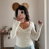 Bust Trim Cable Knit Top - Cream