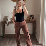 Espresso High Rise Wide Leg Cargo Jeans