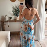 Taupe-Blue Mikayla Floral Maxi