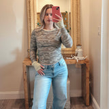 CAMERON GREY WASHED CAMO STRIPED LONG SLEEVE TOP