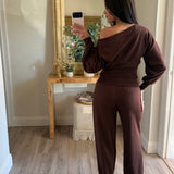 Brown Clarissa Boat Neck Top