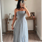 Mollie Gingham Strapless Linen Maxi Dress