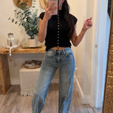 HIGH RISE FULL LENGTH CUFF TINTED WIDE LEG JEANS T7326