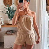 EYELET HALTER NECK PLAYSUIT