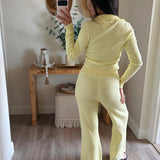 Lemon Knit Zip-Up Top & Flared Leg Pants Set