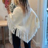 Ivory Maxine Fringe Knit Poncho