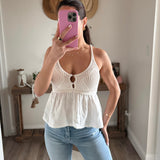 White Mixed Knit Embroidered Top