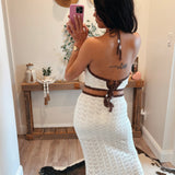 Halter Neck Openwork Contrast Edge Sweater Crop Top