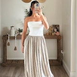 White/Beige Peyton Striped Pattern Combination Dress