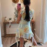 Asymmetrical Ruffled Detail Mini Dress