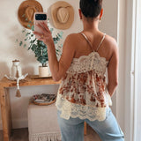 Sharon Print Lace Trim Cami Top