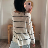 Striped Semi-Sheer Lightweight Knit Loose-Fit Sweater