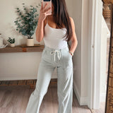 Lovervet Drawstring Elastic Waistband Striped Wide Jeans