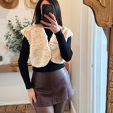 Light Taupe Wavy Faux Fur Bolero Vest