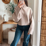 Mocha Mock Neck Dolman Sleeve Knit Sweater