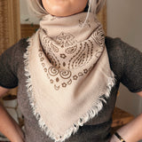 Paisley Pattern Wool Scarf - Beige/Cafe