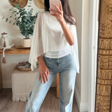 White Cape Sheer Top With Asymmetrical Hem