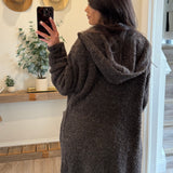 Cozy Brown Knit Hooded Long Cardigan