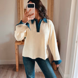 Cream Denim Collared Sweater