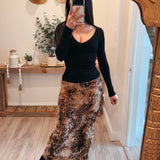 Leopard Flocking Mesh Maxi Skirt