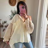Natural Knitted Sleeve Button Down