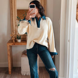 Cream Denim Collared Sweater