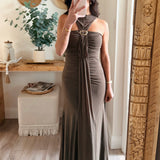 Olivia Ruched Maxi Dress with Hardware Detail
