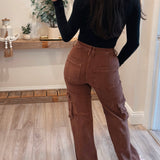 Espresso High Rise Wide Leg Cargo Jeans