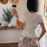 Ivory Sadie Ribbed Button-Up Top