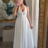 White Solene Halter Maxi Cotton Dress