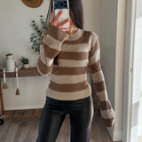 Cream-Sand Back Cutout Stripe Sweater Knit Top
