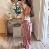 Mauve/Stone Pinstriped Loose Pants with Pockets
