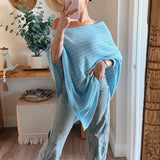 Baby Blue Lilia Asymmetrical Knit Poncho Top