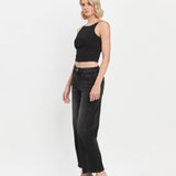 SUPER HIGH RISE BLACK PANEL BARREL JEANS T6589