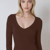 Seamless Deep V Neck Basic Long Sleeve