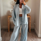 Pinstripe Woven Oversize Button-Up Shirt