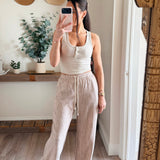 Brown Stripy Linen Wide Leg Pants