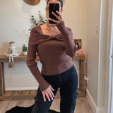 Brown Front Tied Detail Sweater Top