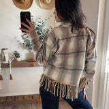 Almond/Ivory Fringe Plaid Jacket