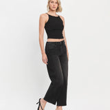 SUPER HIGH RISE BLACK PANEL BARREL JEANS T6589
