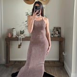 Metallic Glitter Halter Maxi