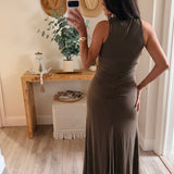 Olivia Ruched Maxi Dress with Hardware Detail