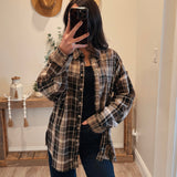 Colorblock Plaid Flannel Loose-Fit Button-Up Shirt