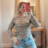 CAMERON GREY WASHED CAMO STRIPED LONG SLEEVE TOP