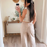 Brown Stripy Linen Wide Leg Pants